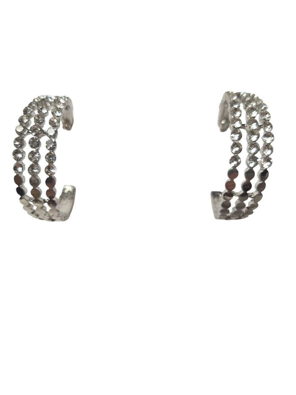 Silver Tone Hoop Earrings Rhinestone Costume Jewelry